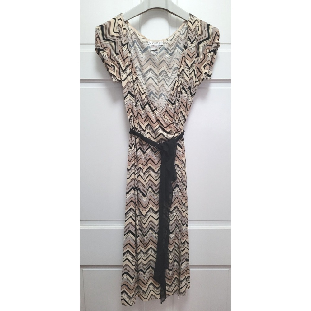 Adrianna Papell Knit Stretch Wrap Dress - Zig Zag Geometric - Beige - Sz 6 NWOT